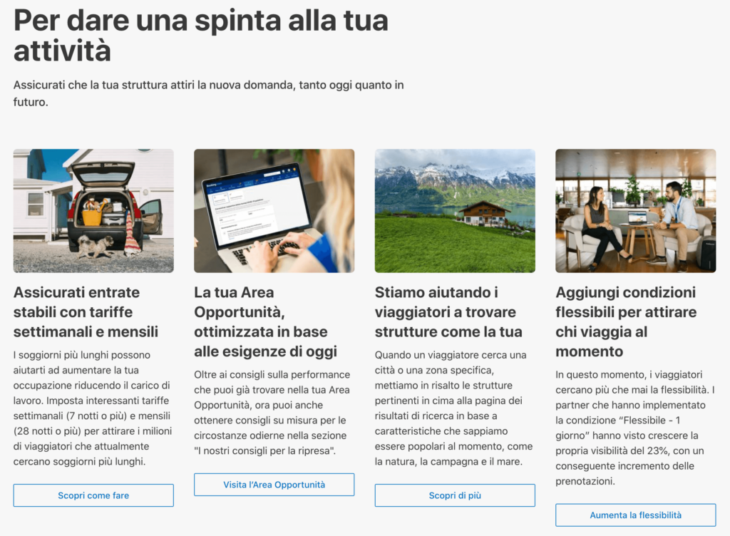 Anteprima "Pacchetto per la ripresa" di booking .com