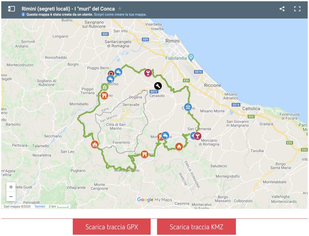 Planimetria itinerario cicloturistico con punti di interesse